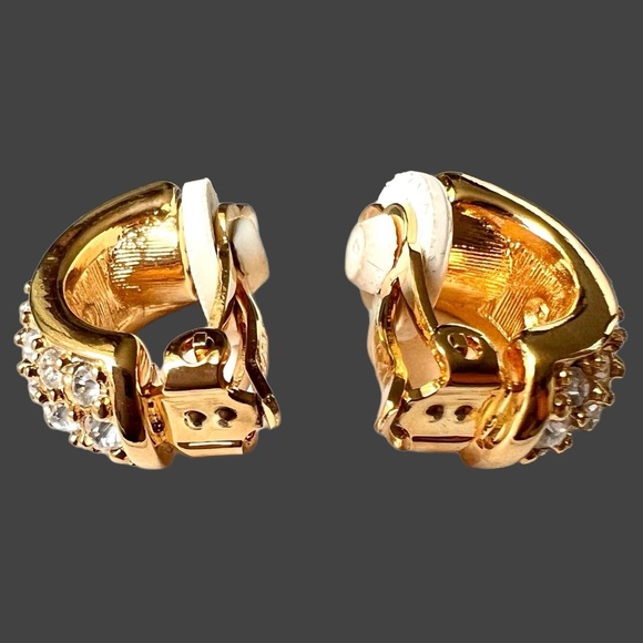Swarovski NWT Clip Earrings Pave’ Crystals on Gold Tone Setting - Picture 11 of 12